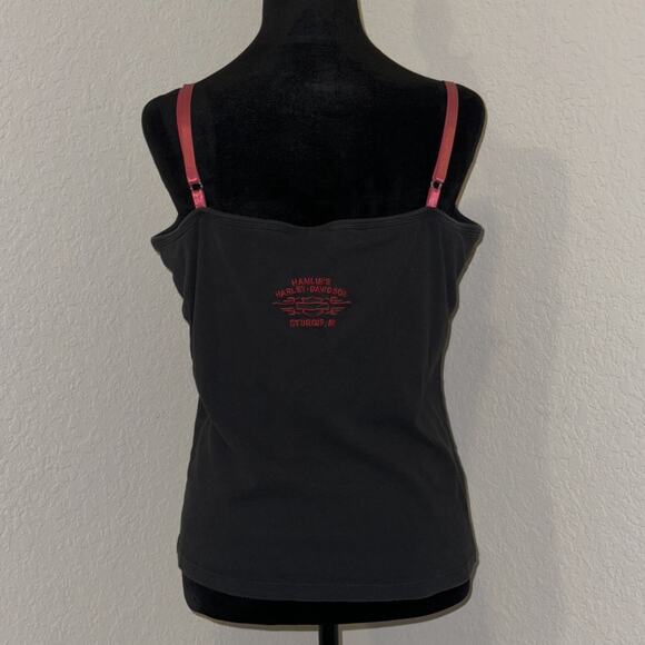 Harley-Davidson Tank Top Women XL Black Sequin Logo Y2K Red Straps Sturgis, MI - Picture 2 of 10